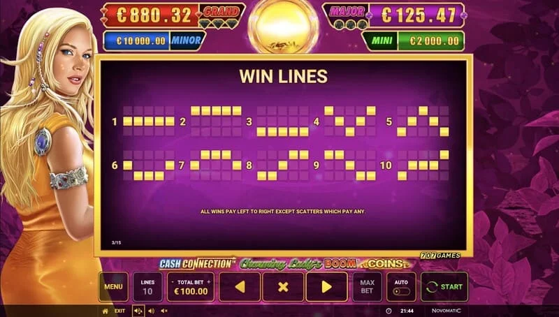 Cash Connection - Charming Lady's Boom Coins - Laini za malipo na Wild Charming Lady
